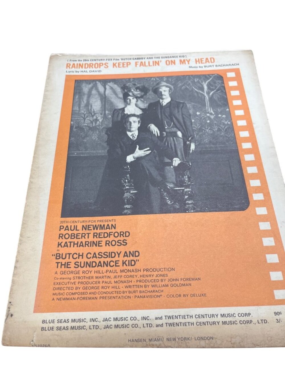 VTG 1969 Raindrops Keep Falling on My Head sheet music Sundance Kid SKU 10-470